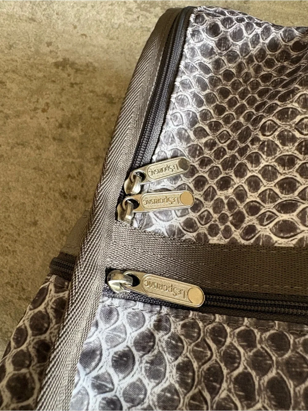 Lesportsac Snake-Print Backpack - Gray & White Compact School Gym Travel (AS-IS)